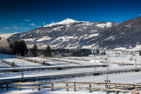 奥地利阿尔卑斯山丘的脚有篱美丽山谷风景图片