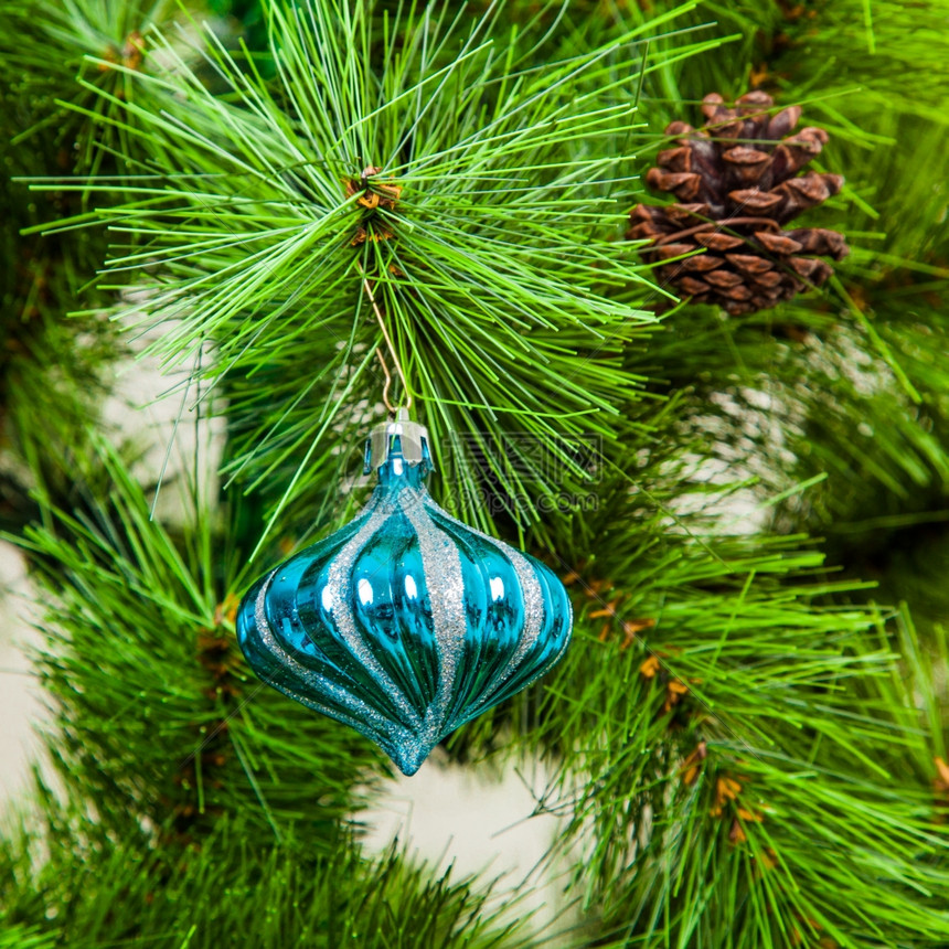 圣诞舞会在fir树枝上xmas装饰图片