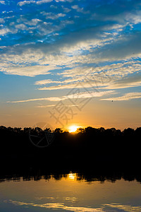 河边日落湖图片