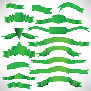 绿色带条纹的丝用于设计和装饰收藏设计元素白色背景的一组绿旗帜图片