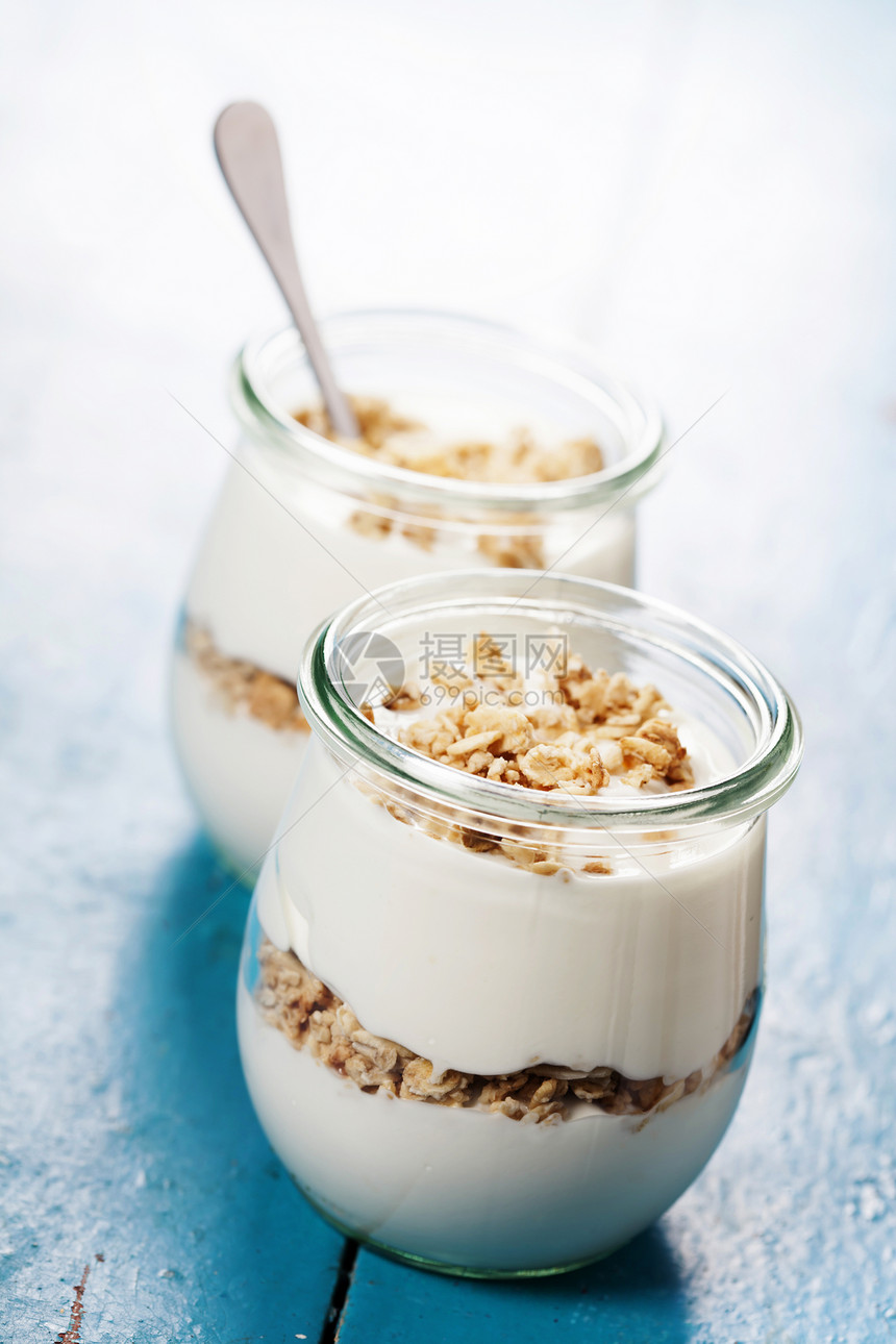 健康早餐含混血酸奶健康和饮食概念图片