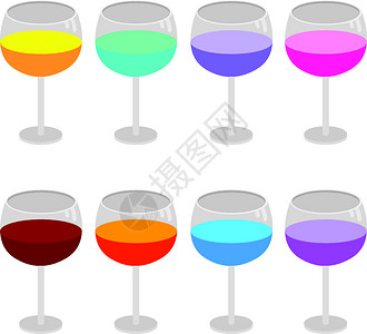 卡通各种各样葡萄酒杯里的酒矢量元素图片