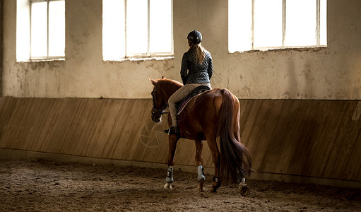 照片来自女背面骑马在农庄中图片