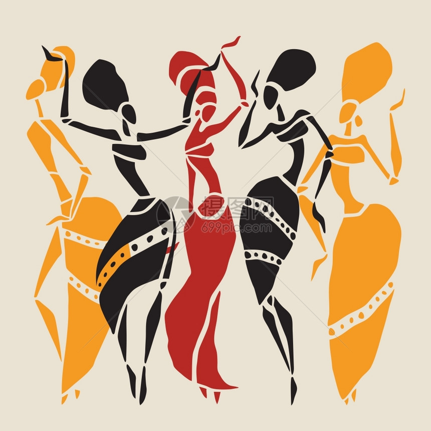 非洲舞蹈家的数字以种族风格跳舞的妇女矢量说明非洲舞蹈家的轮廓图片