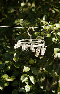 在花园挂绳子上的塑料白色衣服垫图片