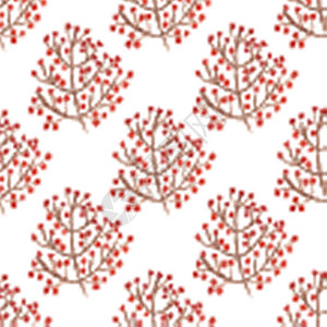 水彩色无缝图案有红莓树枝用于设计礼品包装图案布料的矢量插图图片