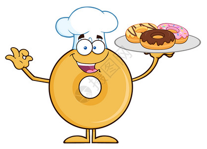 Donut卡通漫画角色戴大厨帽和服侍甜圈图片