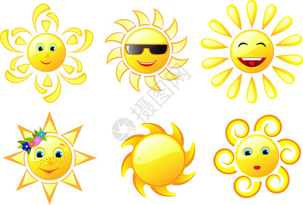微笑太阳卡通不同的太阳插画