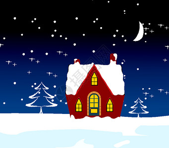 圣诞快乐有房子和树光图片