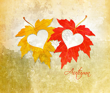 含红心背景的秋叶图片