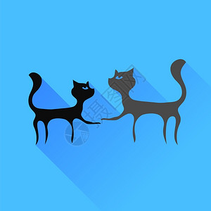 蓝色背景上孤立的两只猫轮椅两只猫的轮椅图片