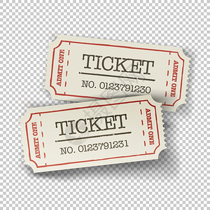 两张电影票纸牌以透明背景孤立矢量图解插画