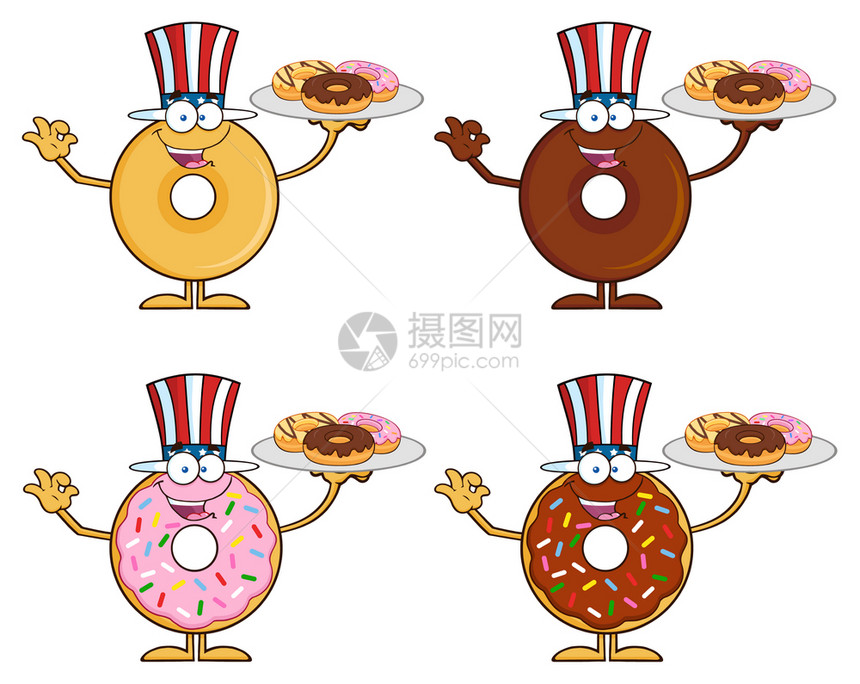 四个可爱的甜圈卡通字符1集合图片