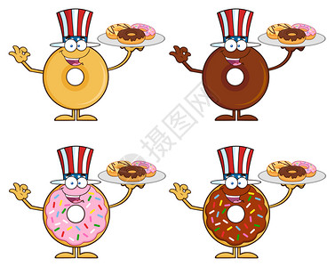 四个可爱的甜圈卡通字符1集合图片
