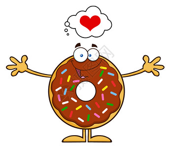 你看起来好像很好吃巧克力甜圈卡通字符与Splinkles思考爱情和想要拥抱插画