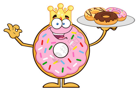 唐诺特卡通国王为甜圈服务的角色插画