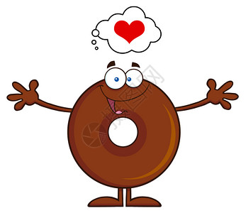 巧克力甜圈卡通字符思考爱情和想要拥抱图片