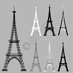 灰色埃菲尔铁塔Eiffel铁塔灰色背景的侧影sIsolared插画