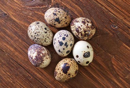 木桌上带斑点的鸟蛋图片