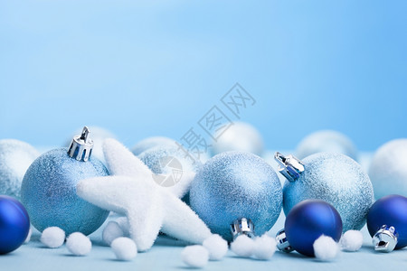 蓝色圣诞节球装饰背景图片