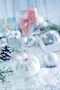 蜡烛和圣诞节装饰背景图片