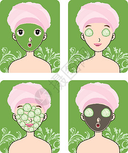 皮肤年龄戴面罩和化妆品的妇女插画