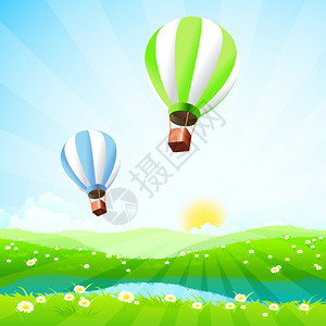 绿色风景与热气球图片