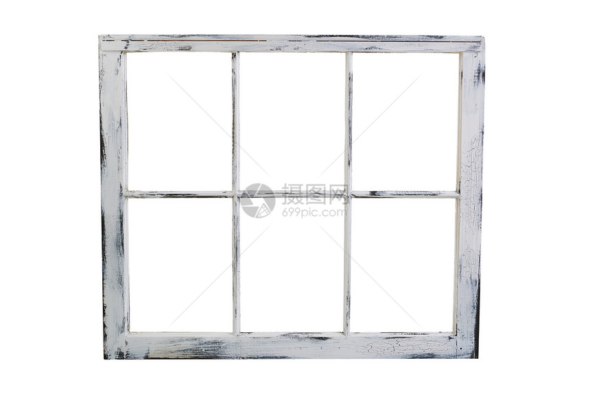 古老的木制窗户白底漆在色背景上消失图片
