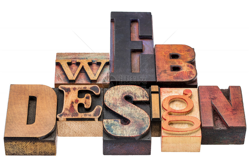 Webdesign印刷风格摘要旧式混合印刷木材品板中的孤立文字图片