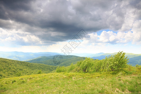 自然和环境美丽的绿山夏季区景观旅行和游图片