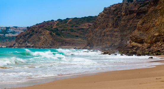 阿尔加夫葡萄牙欧洲大西洋海岸浪图片