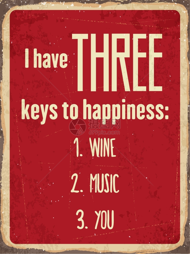 复古金属符号我有三个关键幸福葡萄酒音乐你Eps10矢量格式图片