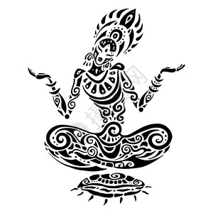 阿西亚提什冥想莲花的姿势纹身风格瑜伽冥想莲花的姿势手画图解波利尼西亚风格的纹身插画