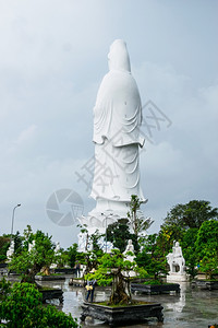 在越南大的LinhUngPagoda的Buddha慈悲女神QuanAm雕像背景图片