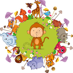 卡通可爱动物元素环形背景图片