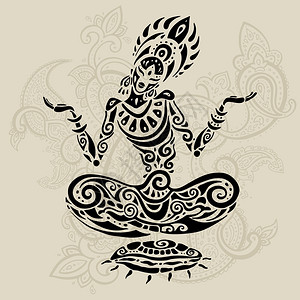 森塔拉瑜伽冥想莲花的姿势手画图解波利尼西亚风格的纹身冥想莲花的姿势纹身风格插画