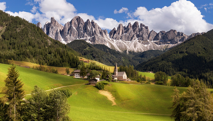 DolomitesGeislerOdleDolomites集团全景ValdiFunes意大利欧洲图片