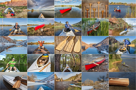 科罗拉多怀俄明和犹他州的划独木舟和湖泊及河流旅行收集图片以同一男为主图片