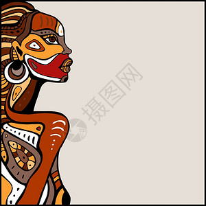 美国艺术美丽的非洲妇女概况手画种族图解插画