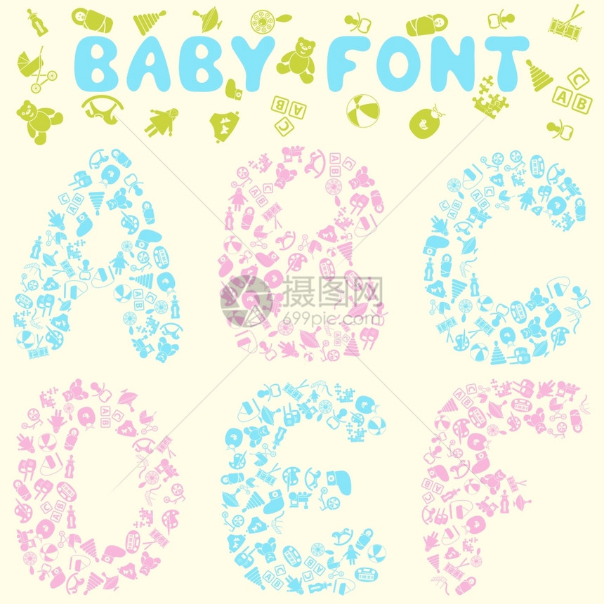 婴儿用品组成的英文字母图片