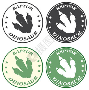 恐龙足迹圆圈标签设计与文字插画