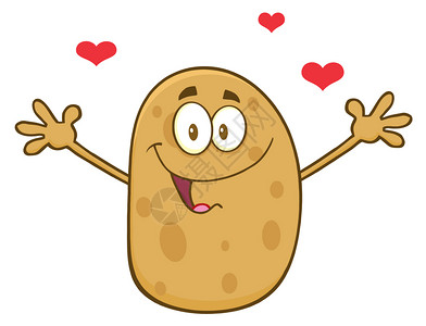 令人叹为红心的土豆卡通字符和为抱而打开手臂插画