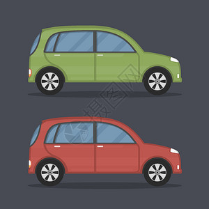 汽车示意图绿色和红色平板车对比示意图插画