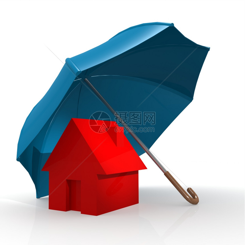红屋在蓝色伞式图象下图片