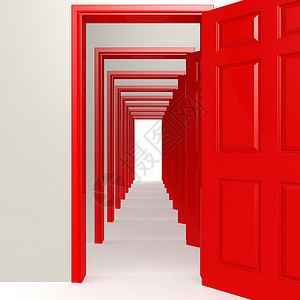 在一行图像中的多个红色门并配有hires完成的艺术作品可用于任何图形设计背景图片