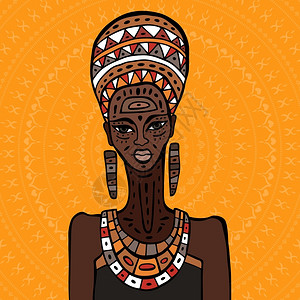民族珠宝非洲妇女肖像族裔图解插画