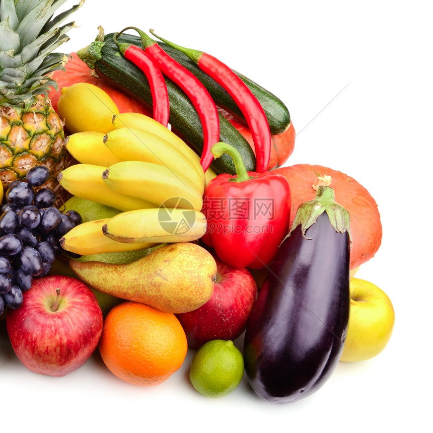 白种背景下孤立的新鲜水果和蔬菜图片