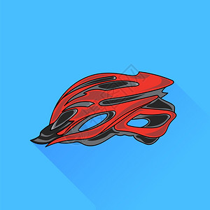 卡通摩托车红色自行车头盔孤立在蓝色背景上背景