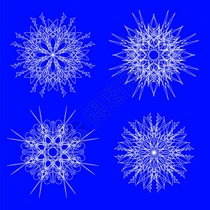 蓝色背景上孤立的雪花收藏一组雪花图片