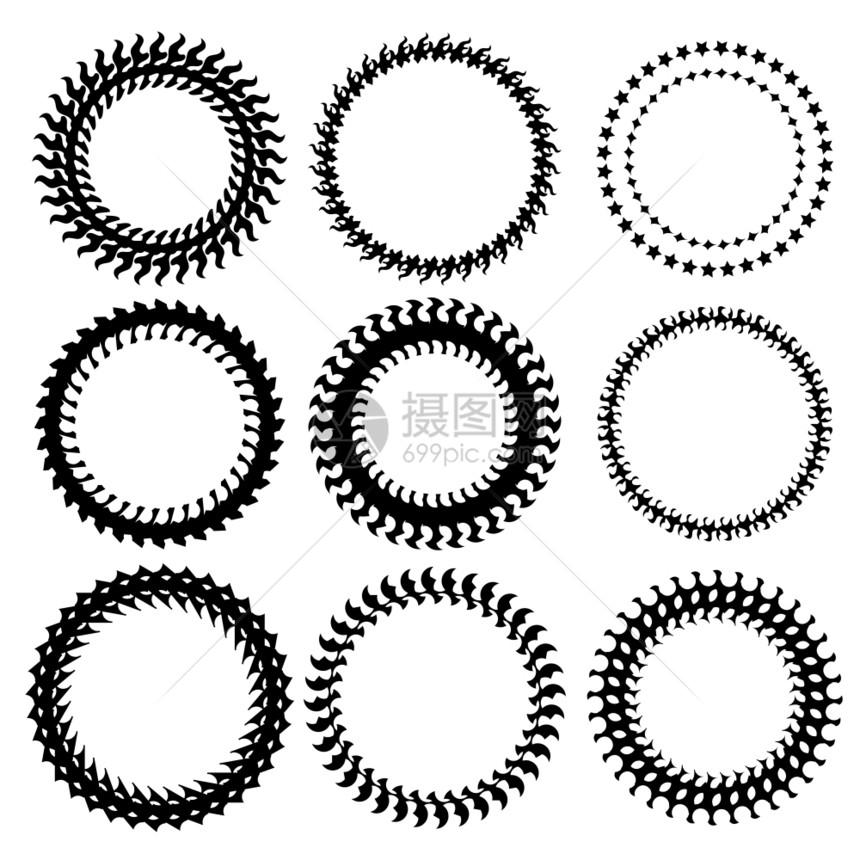 圆形框架一组圆形装饰框架孤立于白色背景中图片